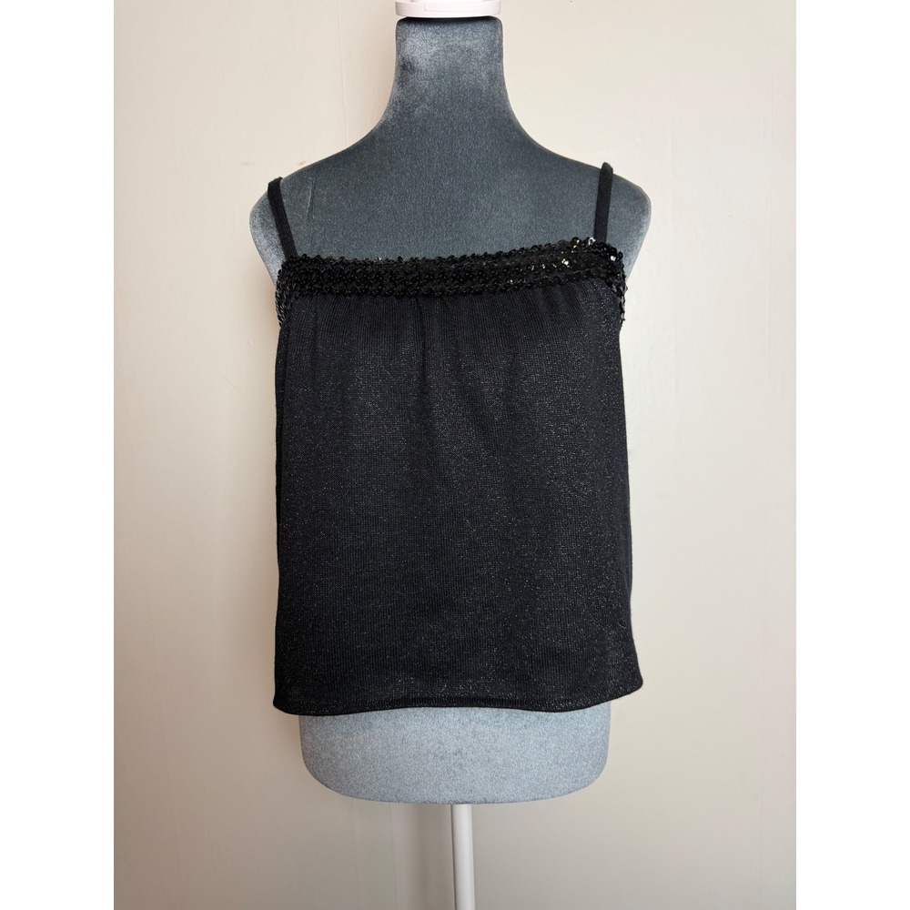 Vintage Wyncliff Black Metallic Sequin Knit Camisole Tank top Whimsigoth renfair